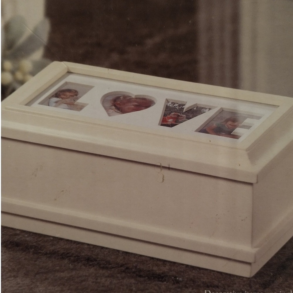 Always & Forever White Wooden Jewelry Box Photo Frame Lid LOVE HOPE Matte Finish - Picture 2 of 6